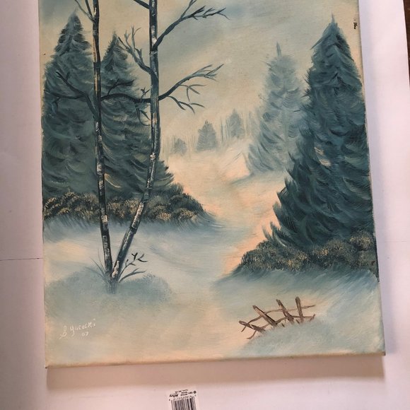 Original art painting on Canvas trees rocks and mountains signed 20" x 16" - Picture 2 of 3
